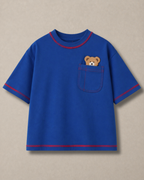 Oversized Peeking Tofu Teddy T-Shirt in Blue