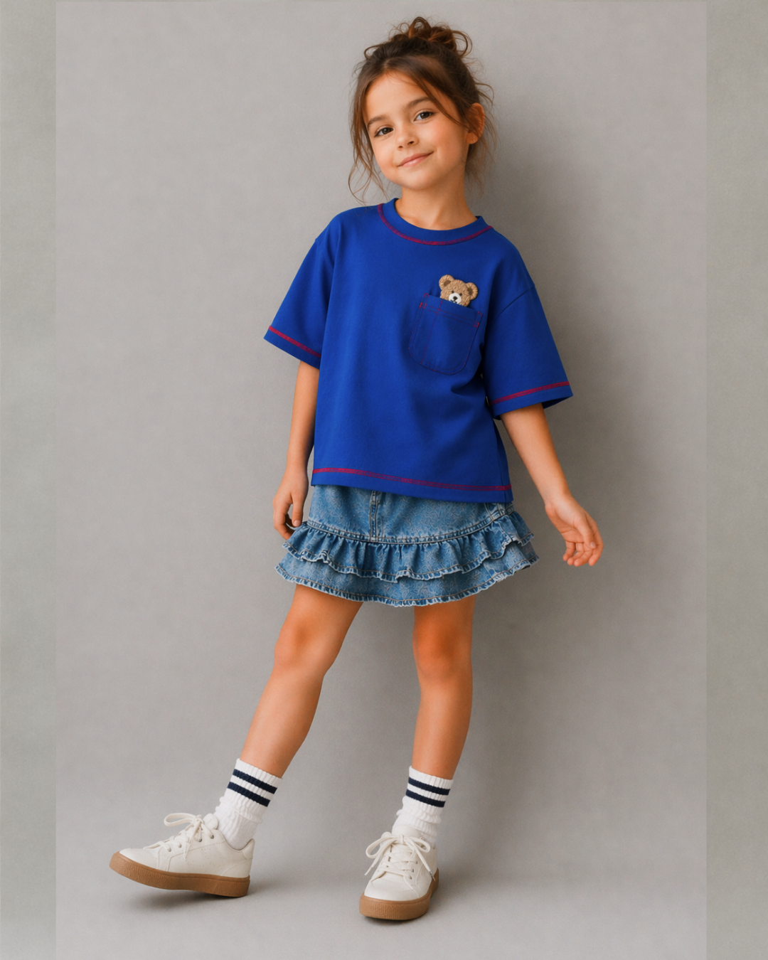 Oversized Peeking Tofu Teddy T-Shirt in Blue
