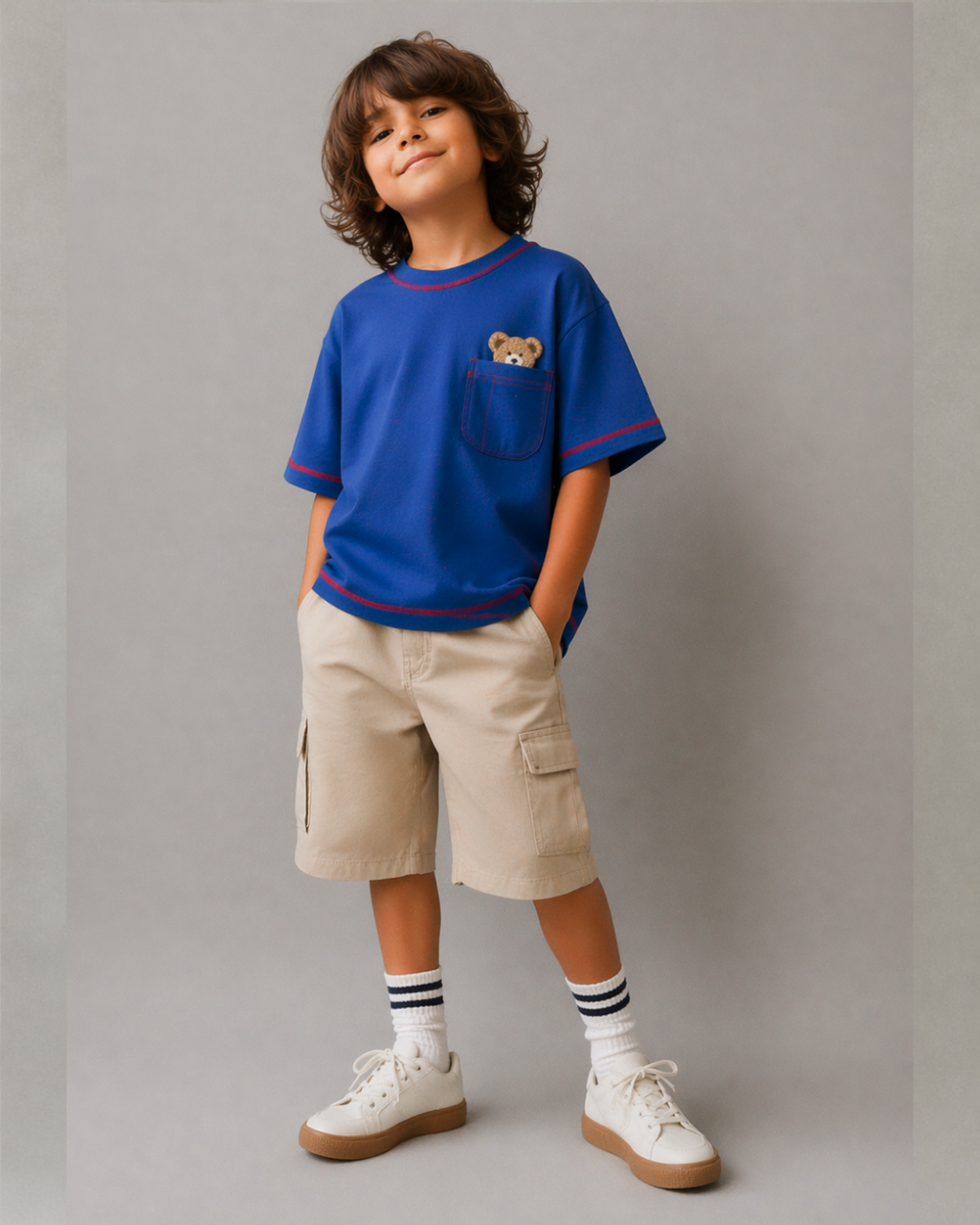 Oversized Peeking Tofu Teddy T-Shirt in Blue