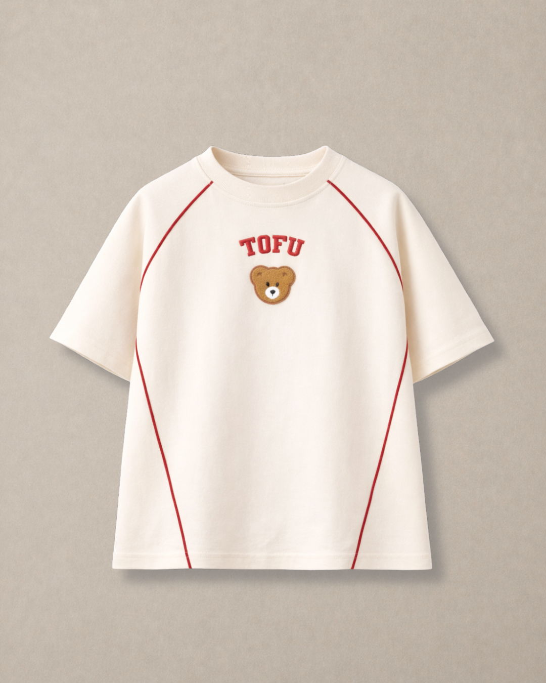 Set of Ramen Puff Print Off-white T-shirt and Green Varsity Shorts
