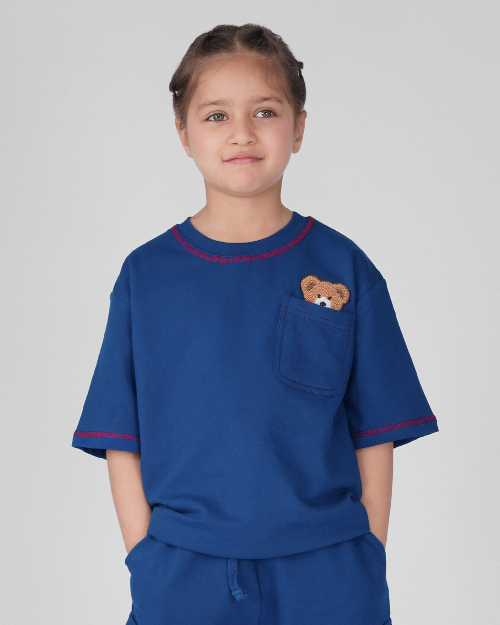 Oversized Peeking Tofu Teddy T-Shirt in Blue