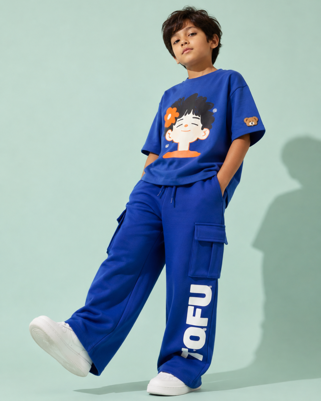 Set of Blue Happy Face T-shirt and Blue Cargo Pants