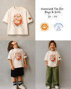 Oversized Graphic Print and Embroidered Kids T-Shirt in Off-White