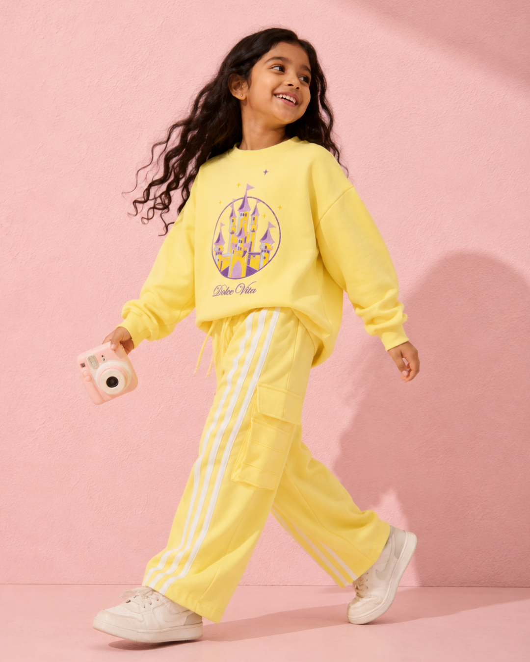 Set of Oversized Sweatshirt and Cargo Pants for Kids in Yellow