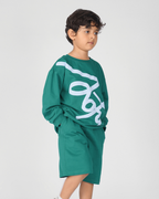 Set of Green Puff Print Full Sleeve T-shirt and Green Cargo Shorts