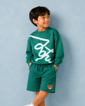 Set of Green Puff Print Full Sleeve T-shirt and Green Cargo Shorts