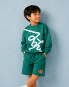 Set of Green Puff Print Full Sleeve T-shirt and Green Cargo Shorts