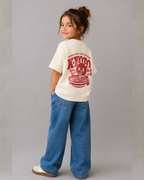 Oversized Raglan Sleevles Ramen Puff Print Kids T-Shirt in Off-White
