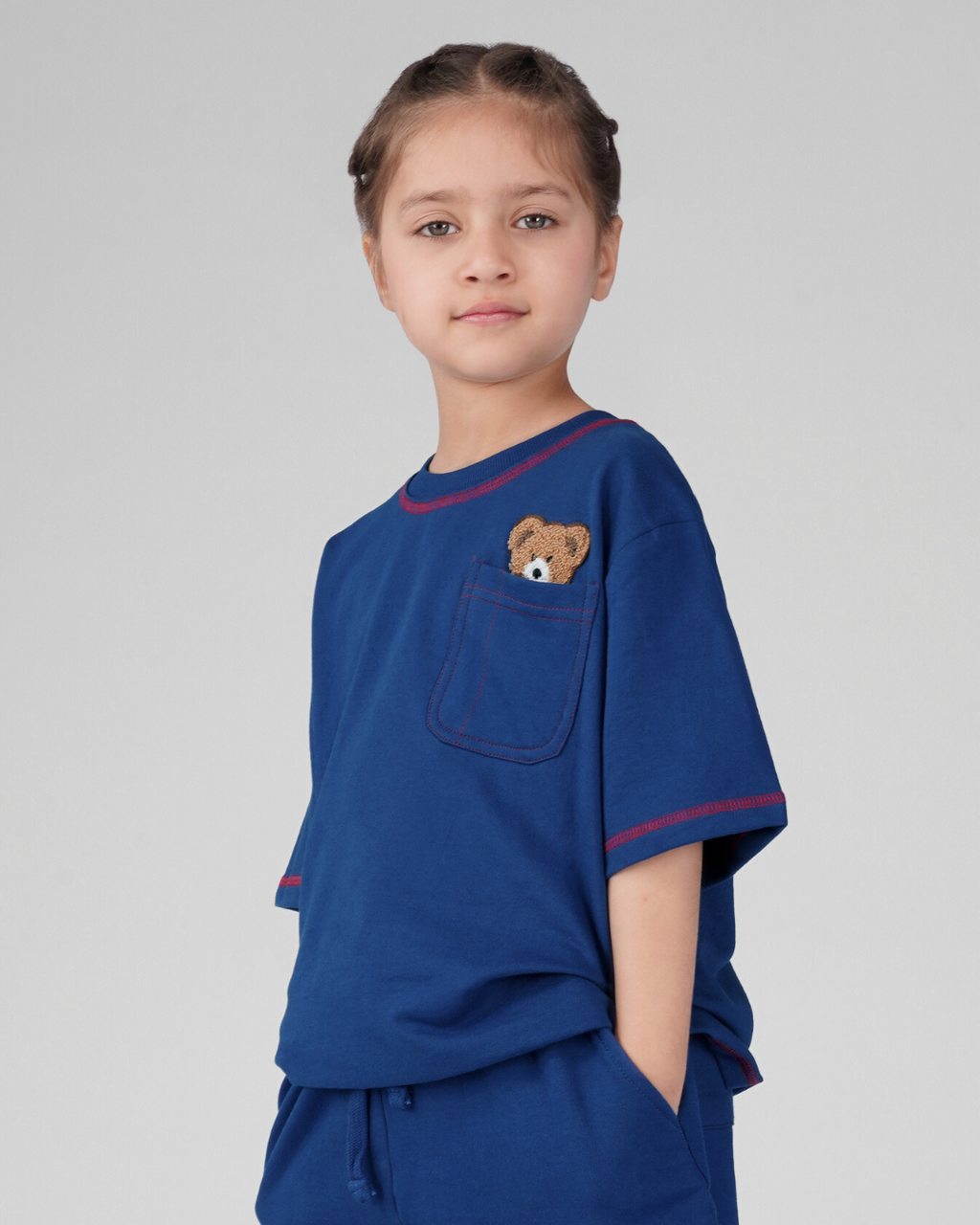 Oversized Peeking Tofu Teddy T-Shirt in Blue