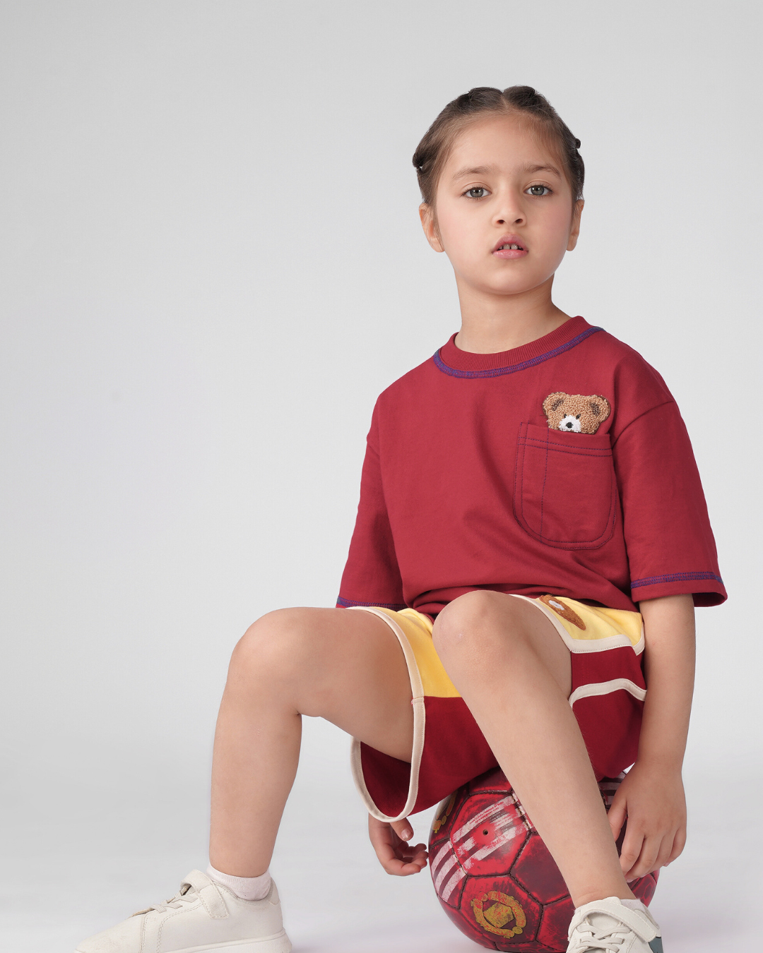 Oversized Peeking Tofu Teddy T-Shirt in Red