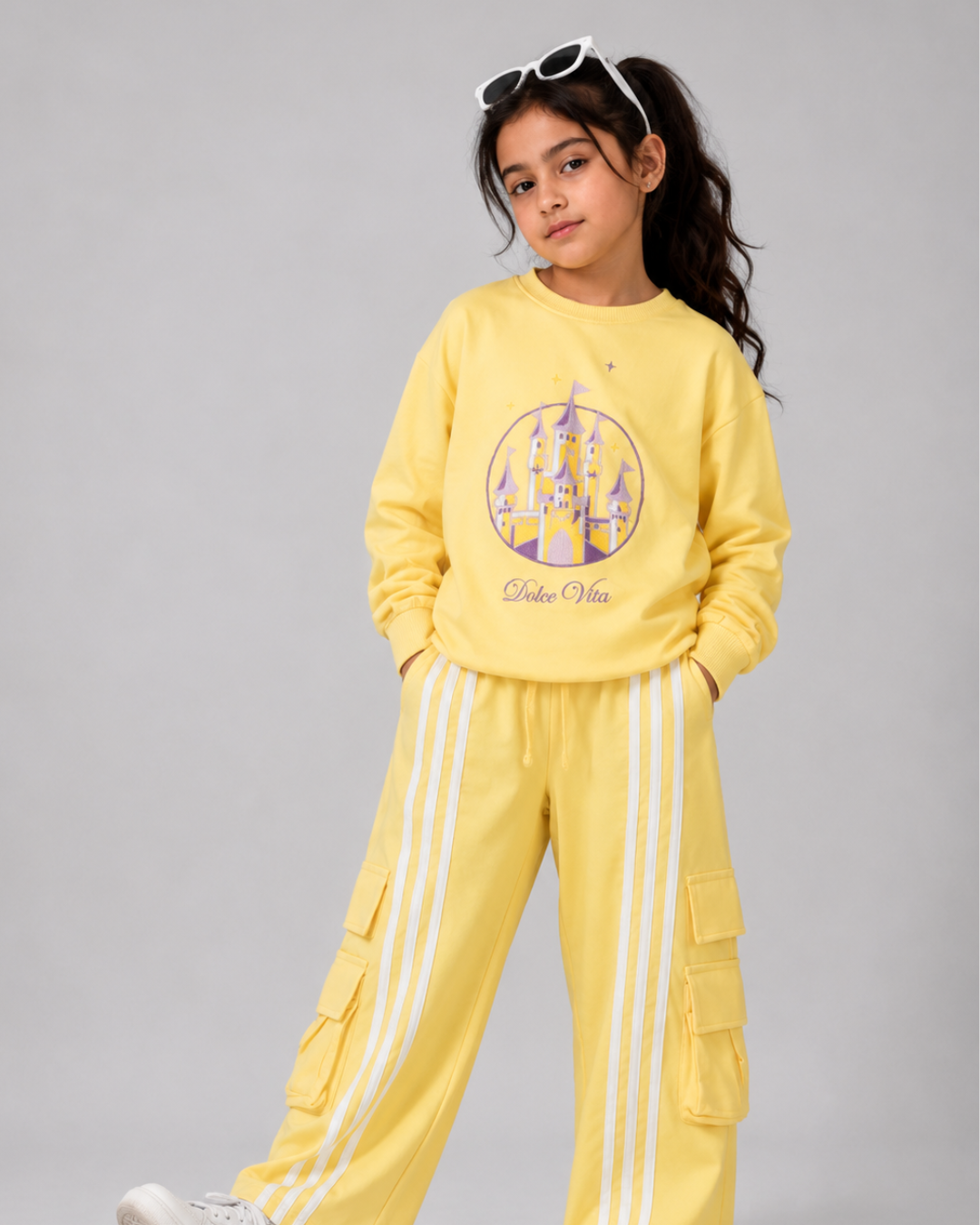 Set of Oversized Sweatshirt and Cargo Pants for Kids in Yellow