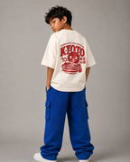 Set of Off White Back Puff Print T-shirt and Blue Cargo Pants