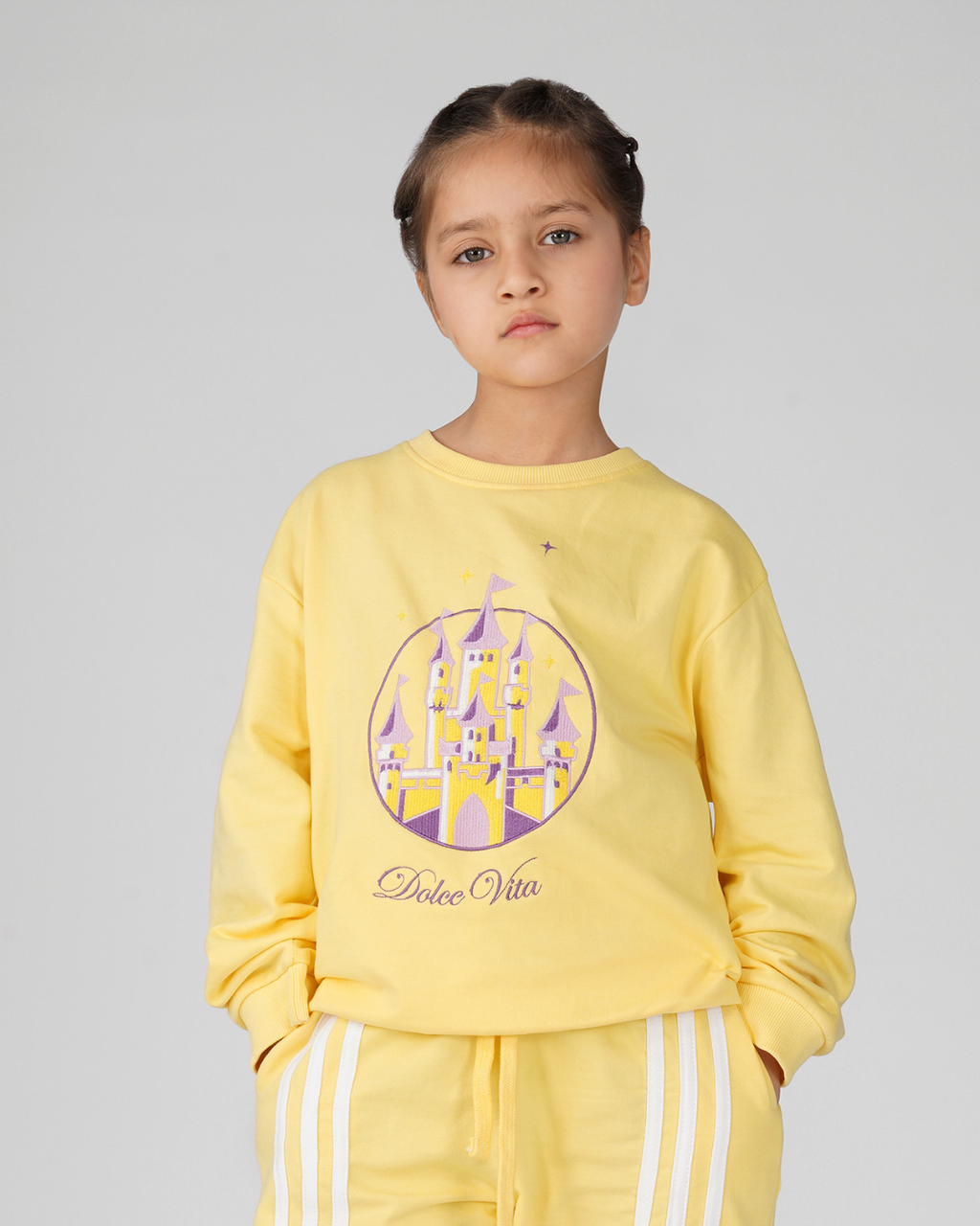 Oversized Embroidered Kids Long Sleeve Sweatshirt in Yellow