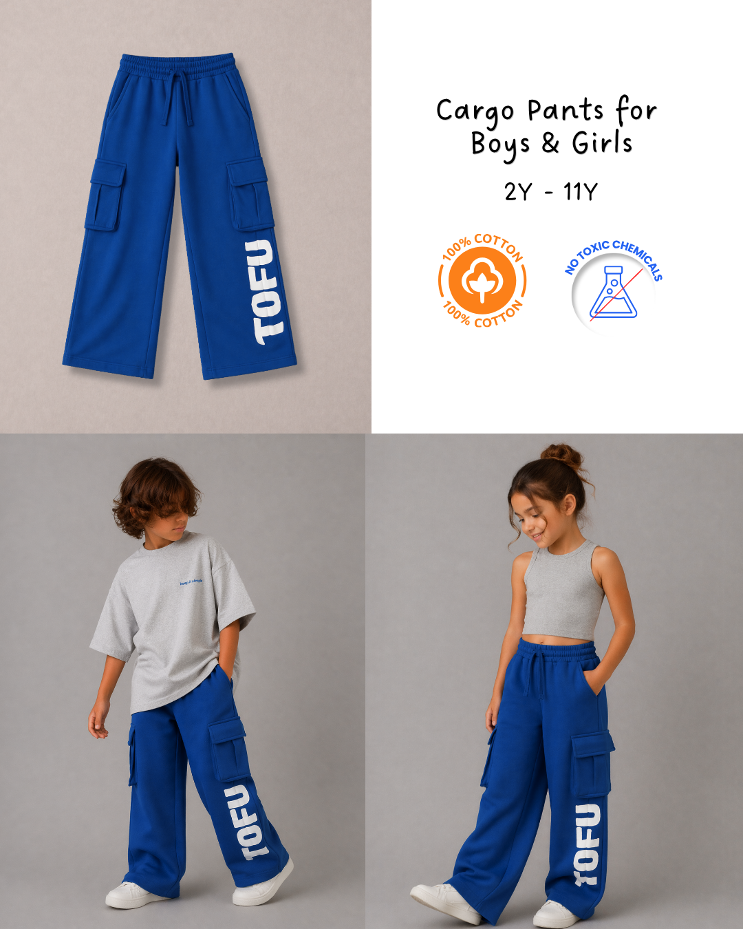 Utility Streetwear Cargo Pants for Kids in Blue