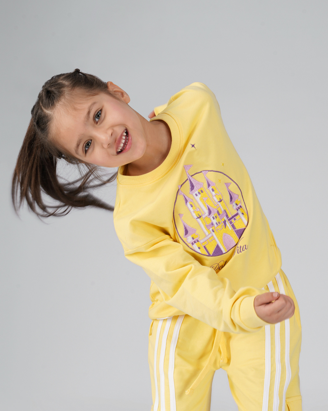 Oversized Embroidered Kids Long Sleeve Sweatshirt in Yellow
