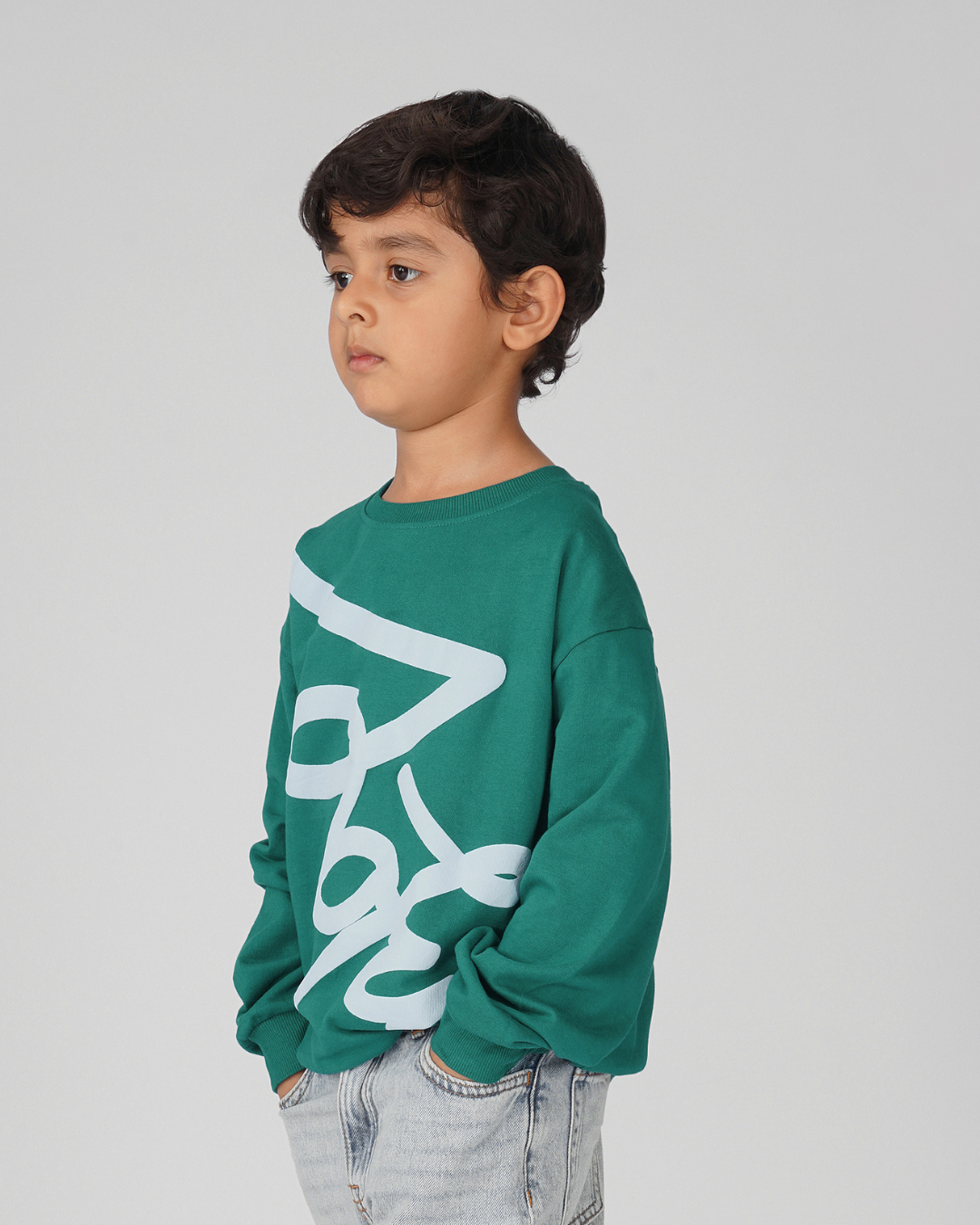 Oversized Puff Print Kids Sweatshirt in Green