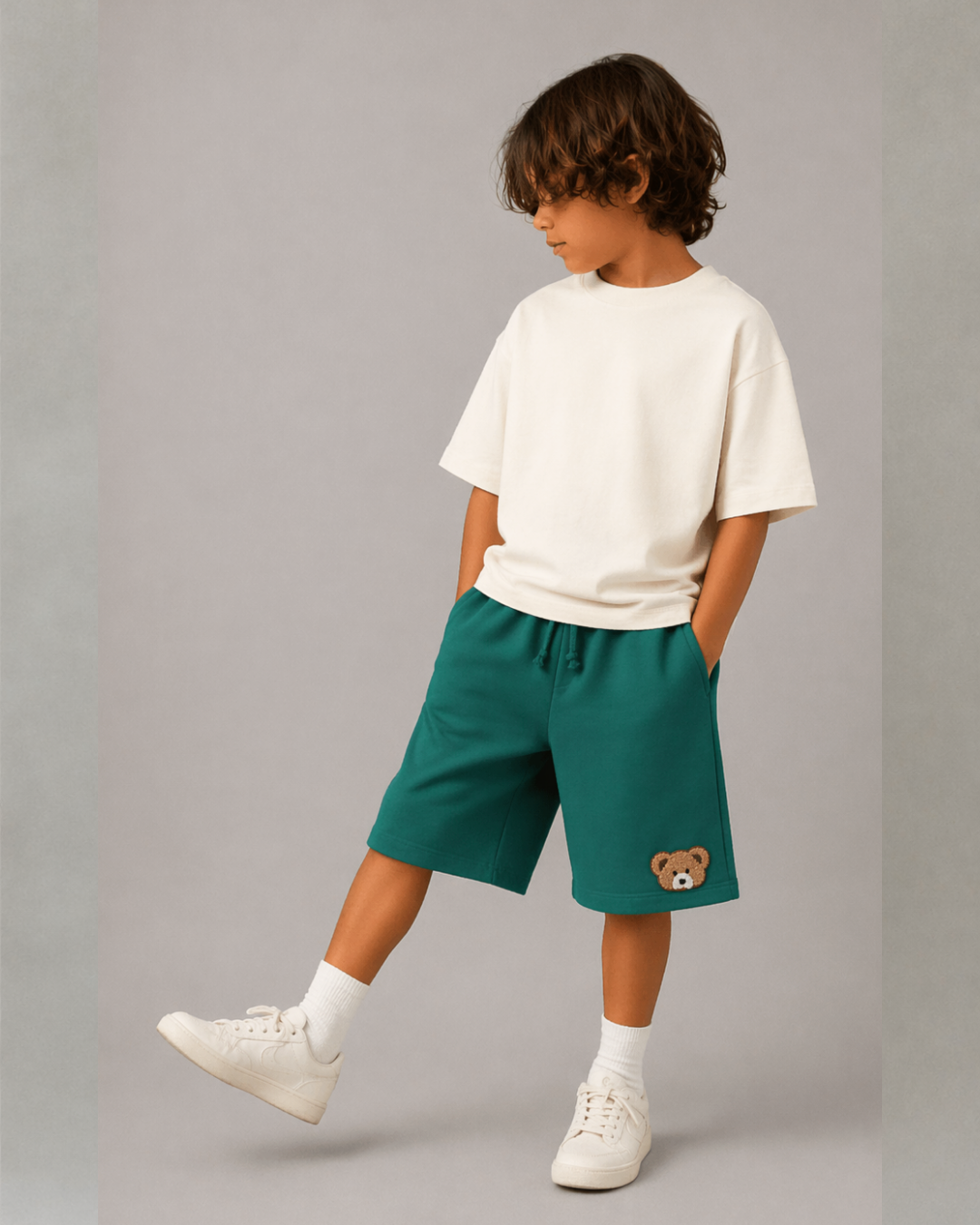 Knee Length Kids Relaxed Fit Shorts in Green