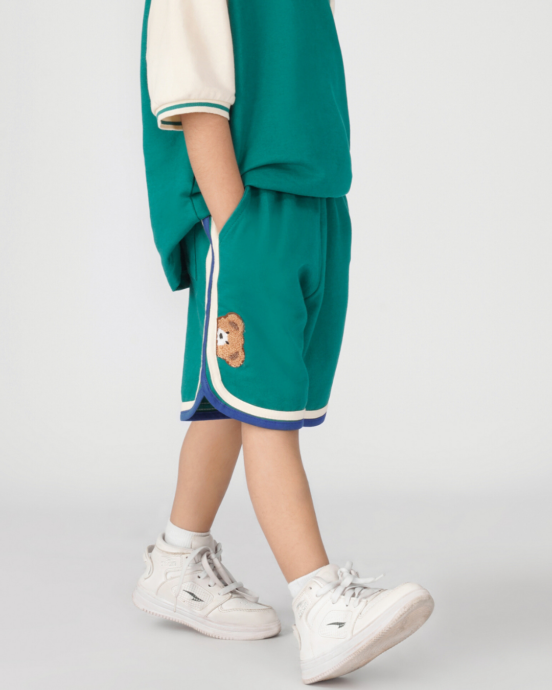 Retro Varsity Track Shorts for Kids in Green