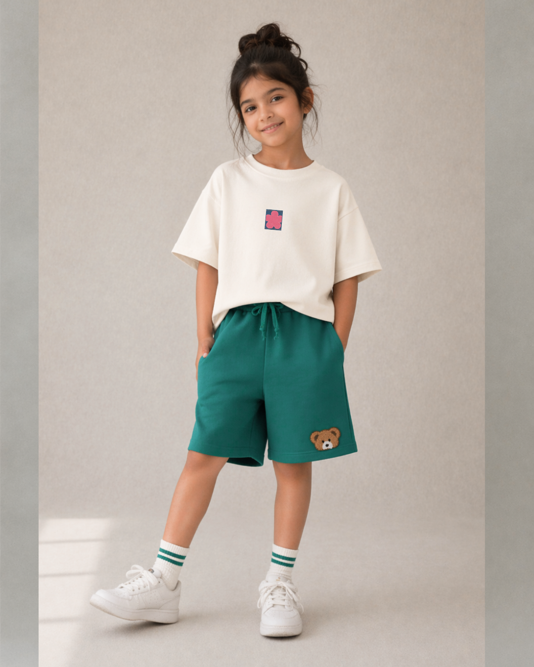Knee Length Kids Relaxed Fit Shorts in Green