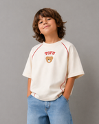 Set of Off White Back Puff Print T-shirt and Blue Cargo Pants