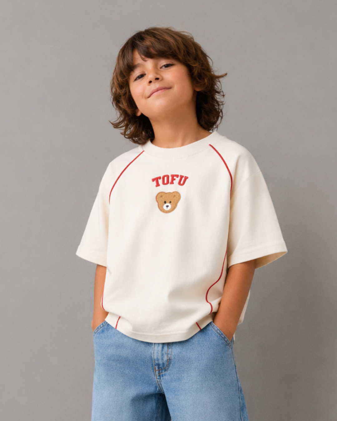 Set of Off White Back Puff Print T-shirt and Blue Cargo Pants