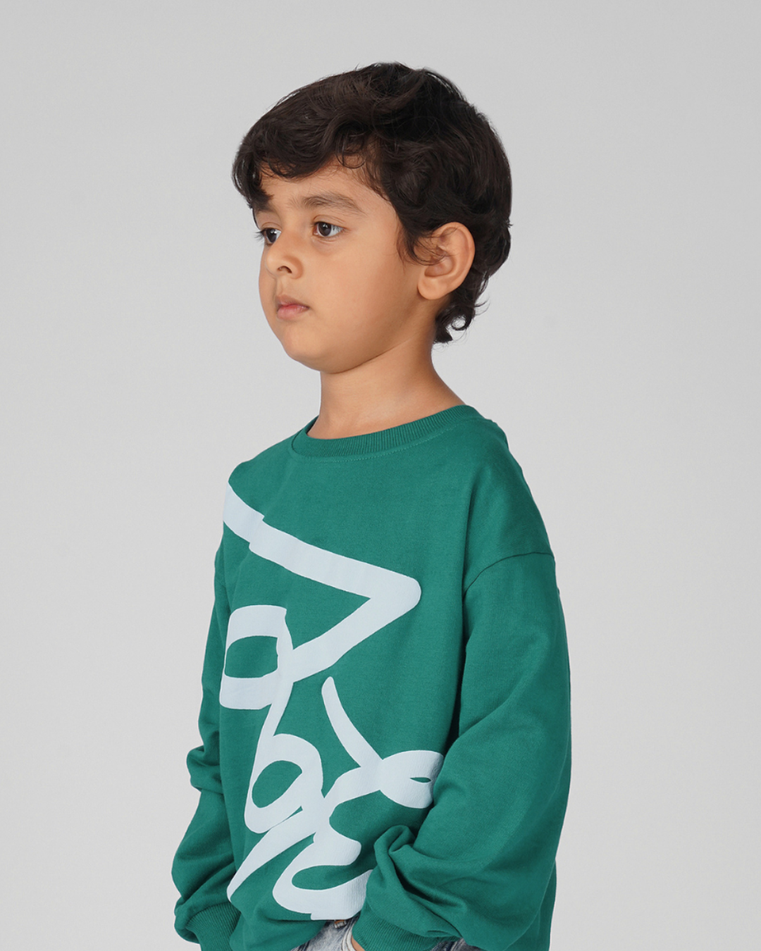 Set of Green Puff Print Full Sleeve T-shirt and Blue Cargo Shorts