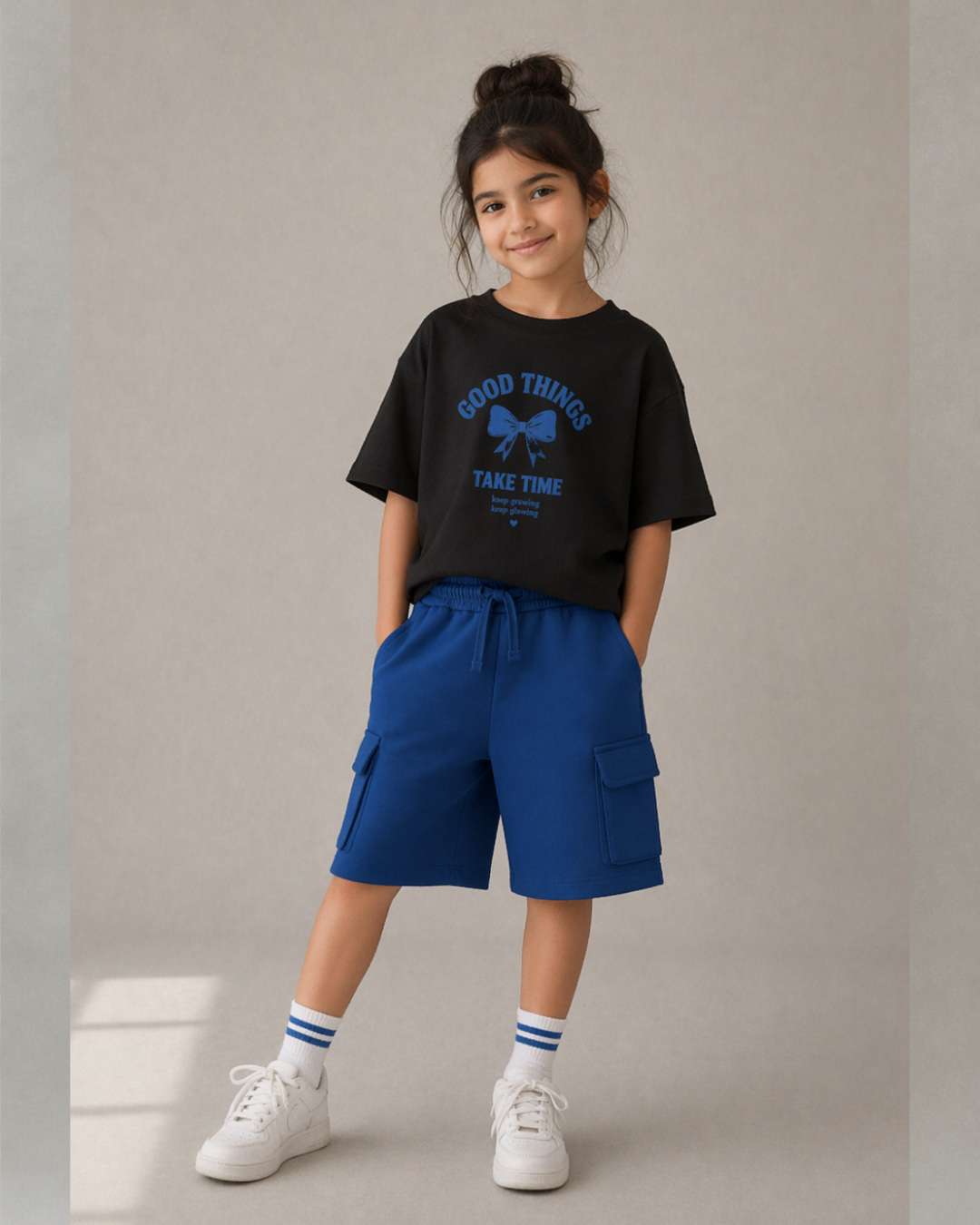 Knee Length Kids Cargo Shorts in Blue