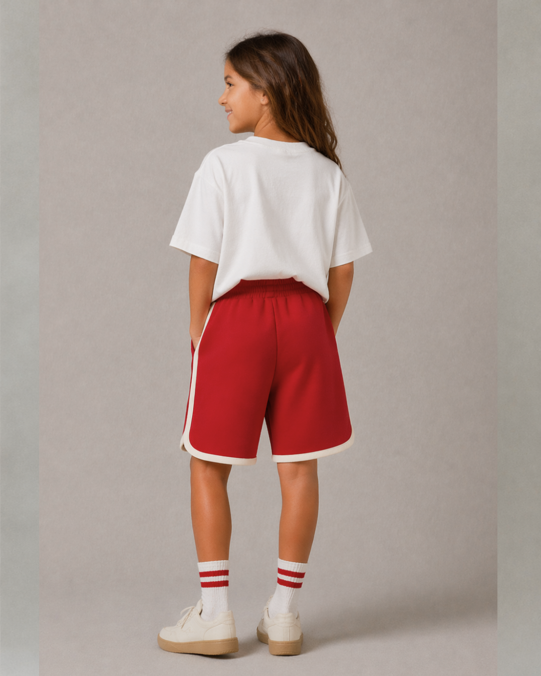Retro Varsity Track Shorts for Kids in Yellow and Red