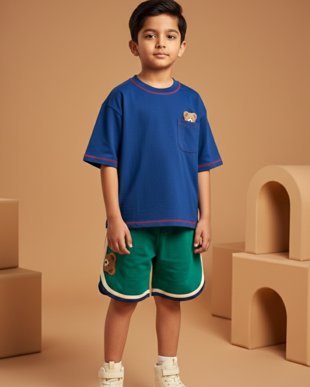 Oversized Peaking Tofu Teddy T-Shirt in Blue