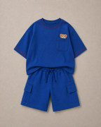 Set of Peeking Tofu Teddy Blue T-shirt and Blue Cargo Shorts