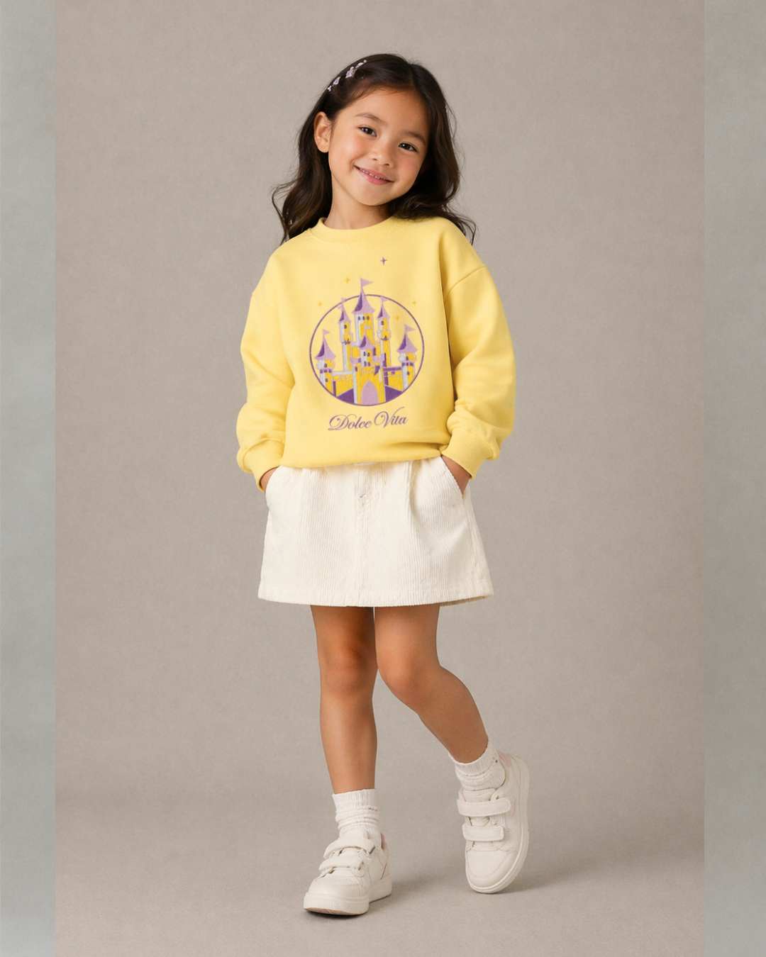 Oversized Embroidered Kids Long Sleeve Sweatshirt in Yellow