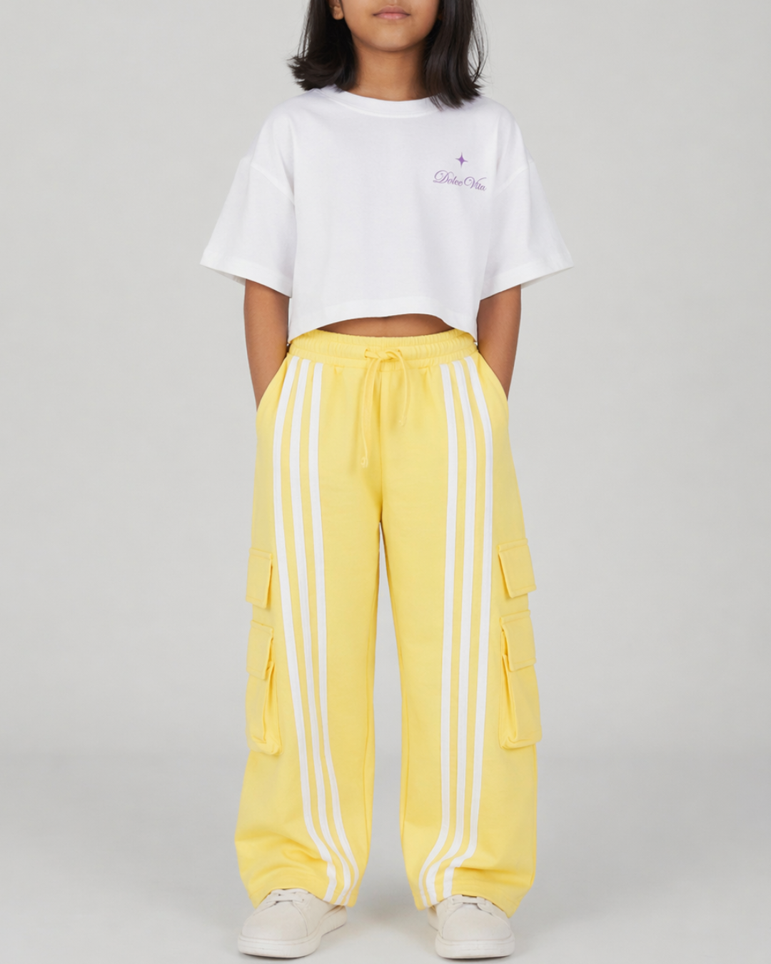 Utility Streetwear Cargo Pants for Kids in Yellow