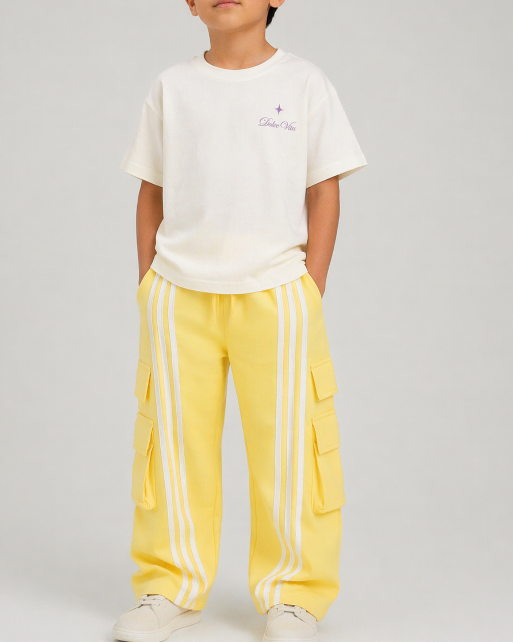 Utility Streetwear Cargo Pants for Kids in Yellow