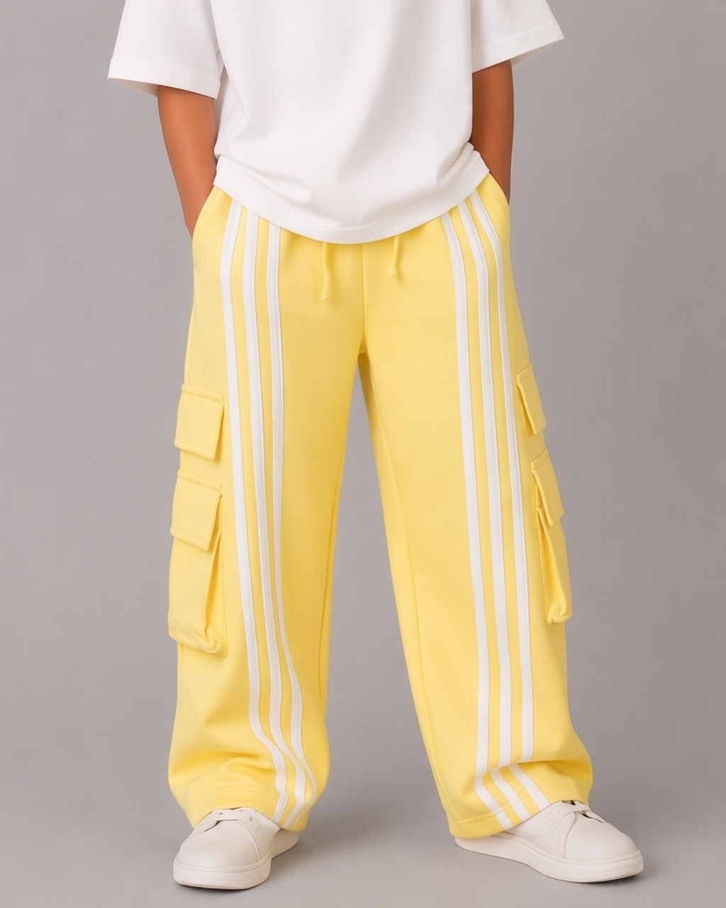 Set of Off White Floral T-shirt and Yellow Cargo Pants