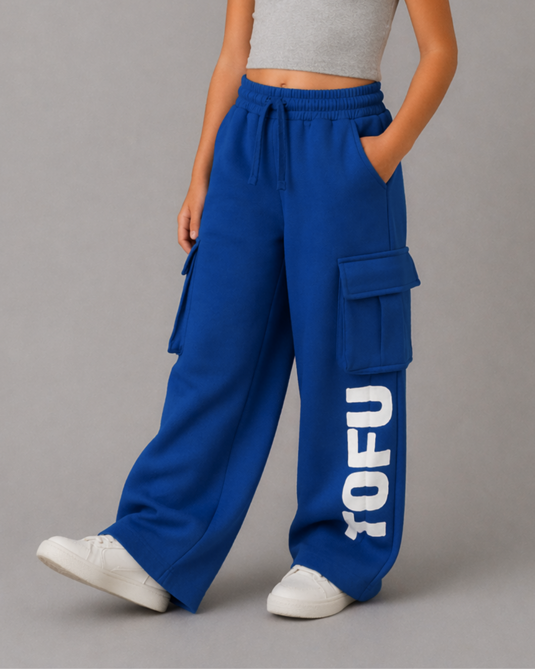 Set of Off White Back Puff Print T-shirt and Blue Cargo Pants