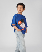 Oversized Happy Face Graphic Print Kids Tshirt in Blue