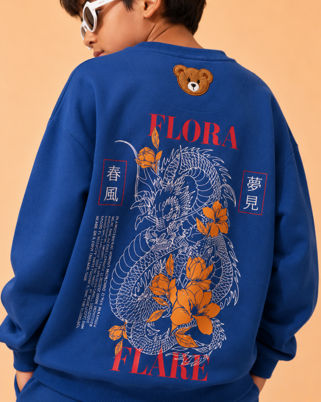 Set of Oversized Back Print Sweatshirt and Cargo Pants for Kids in Blue