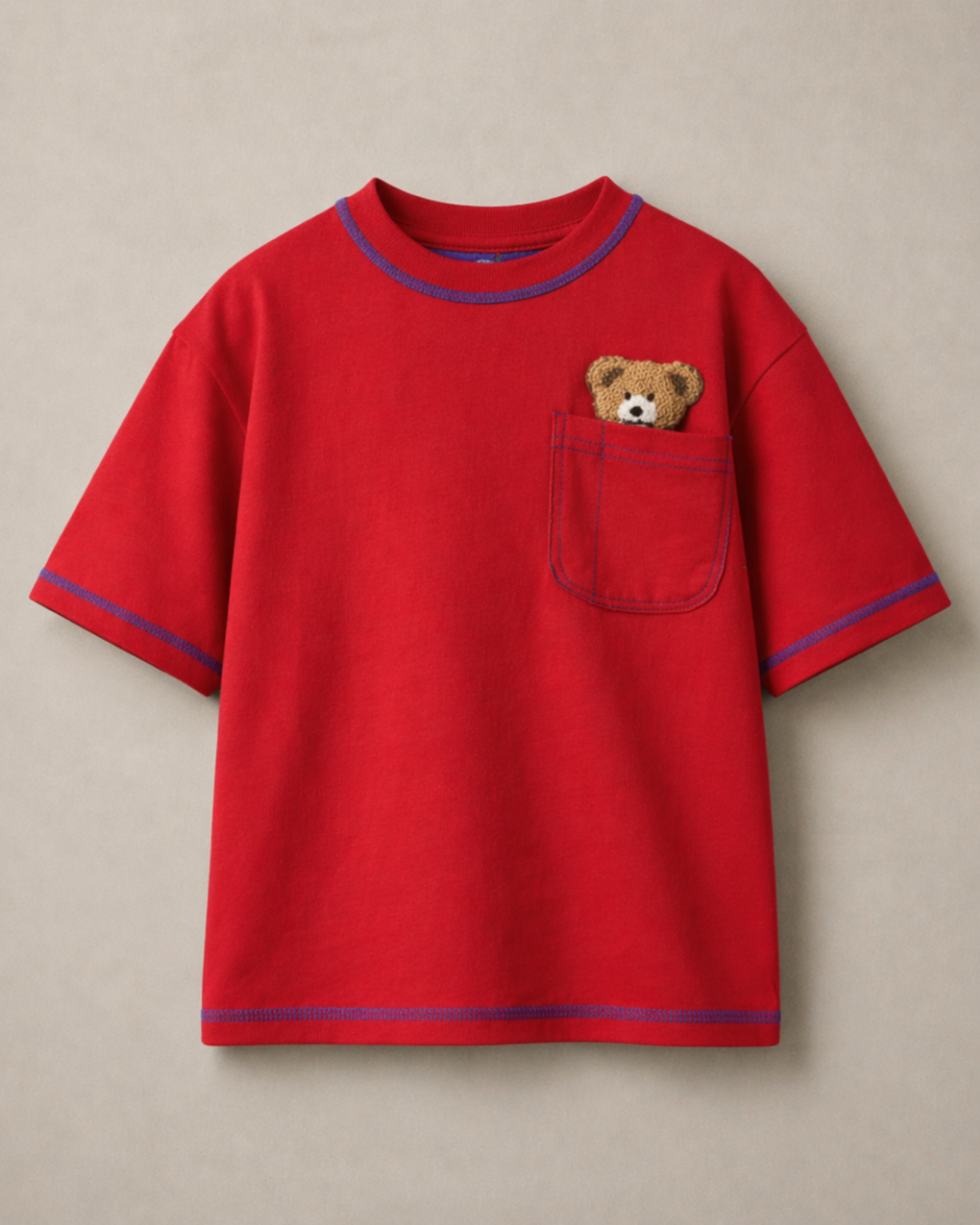 Oversized Peeking Tofu Teddy T-Shirt in Red