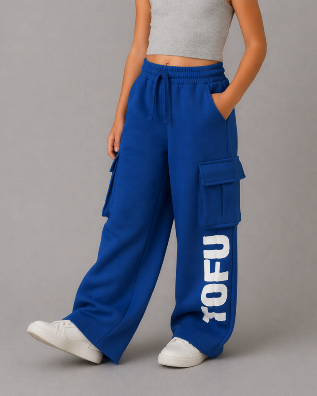 Set of Oversized Back Print Sweatshirt and Cargo Pants for Kids in Blue