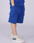 Set of Blue Back Print Full Sleeve T-shirt and Blue Cargo Shorts