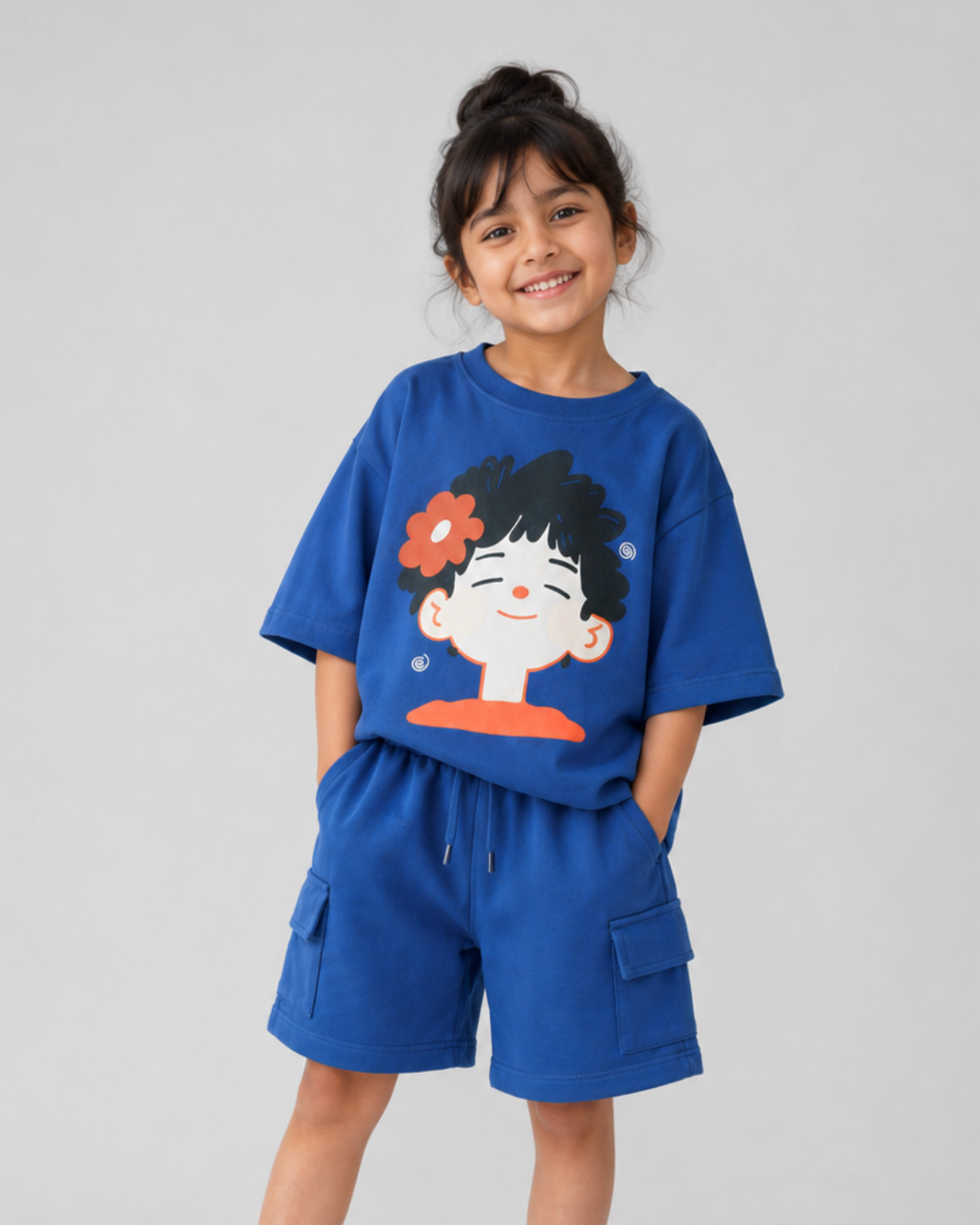 Set of Happy face and cargo shorts oversized set.