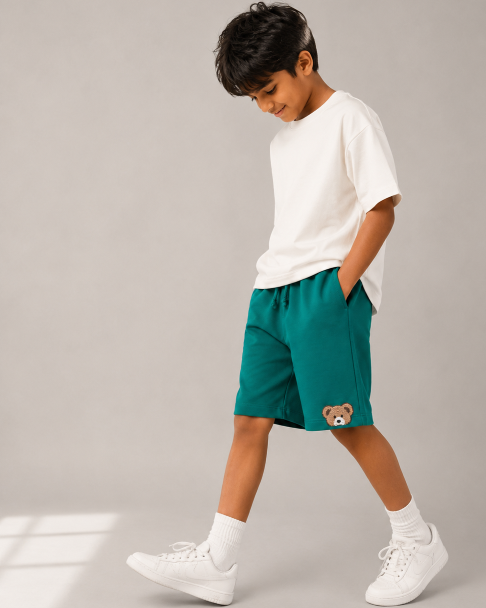 Knee Length Kids Relaxed Fit Shorts in Green