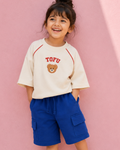 Set of Ramen Puff Print Off-white T-shirt and Blue Cargo Shorts