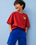 Set of Peeking Tofu Teddy Red T-shirt and Blue Cargo Shorts
