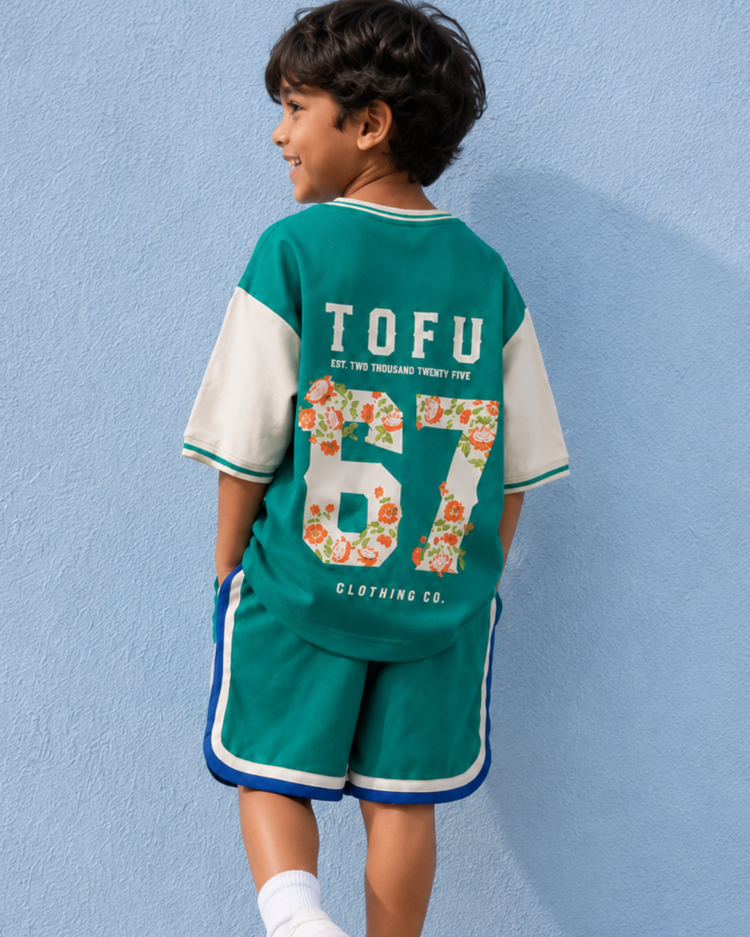 Set of 67 Tshirt and Green Varsity shorts