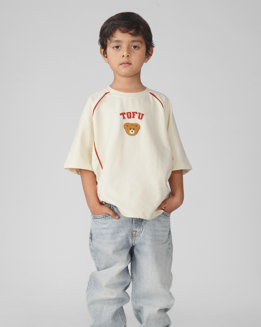 Oversized Raglan Sleevles Ramen Puff Print Kids T-Shirt in Off-White