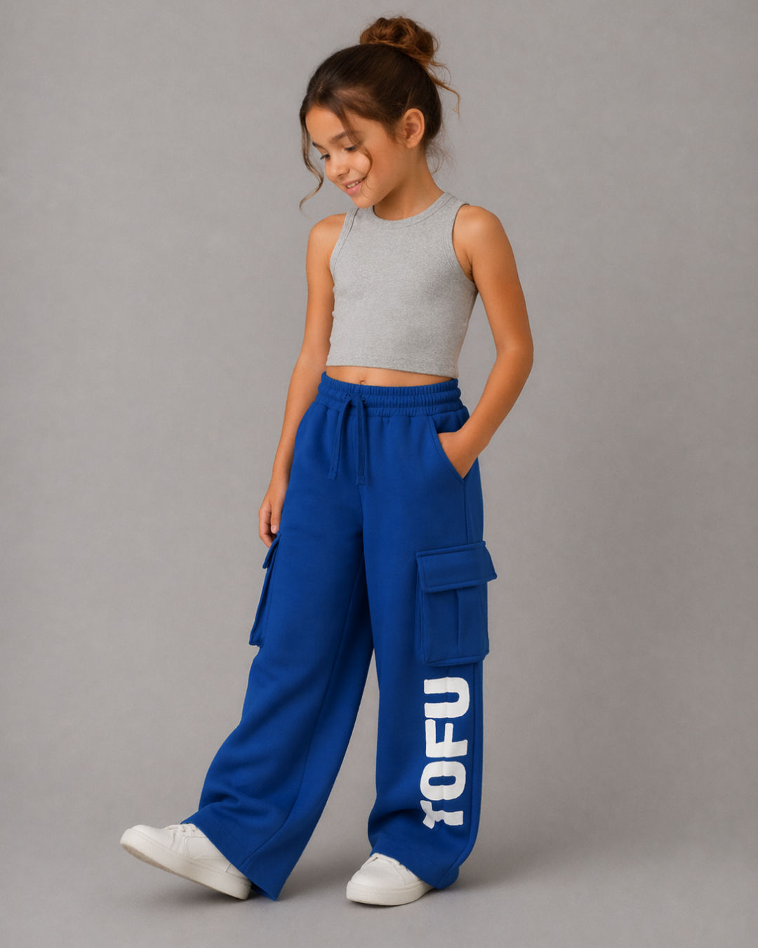 Utility Streetwear Cargo Pants for Kids in Blue