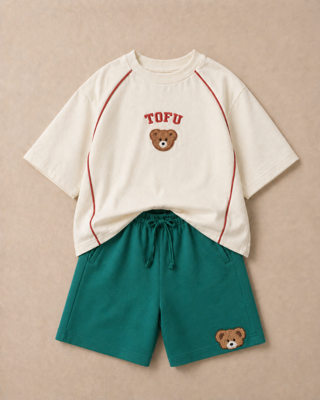 Set of off-white Kyoto T-shirt Green Long Shorts