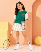Oversized 67 Back Print Kids T-Shirt in Off-White and Green