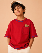 Oversized Peeking Tofu Teddy T-Shirt in Red